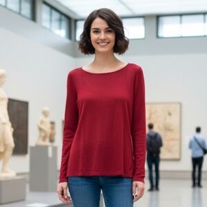 Laura Women's Red Quiet Luxury Semi Sheer Wool-Blend Scoop Neck Sweater Size M